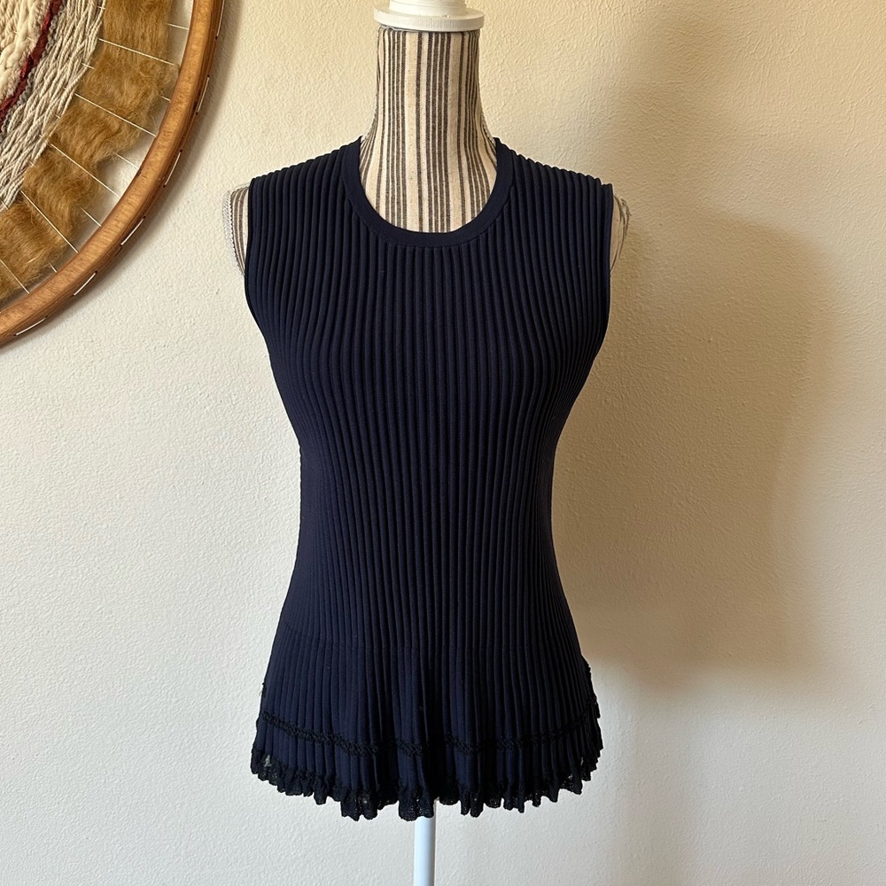 Theory Navy Ribbed Tank Ruff Bottom Woman's M - Picture 2 of 10